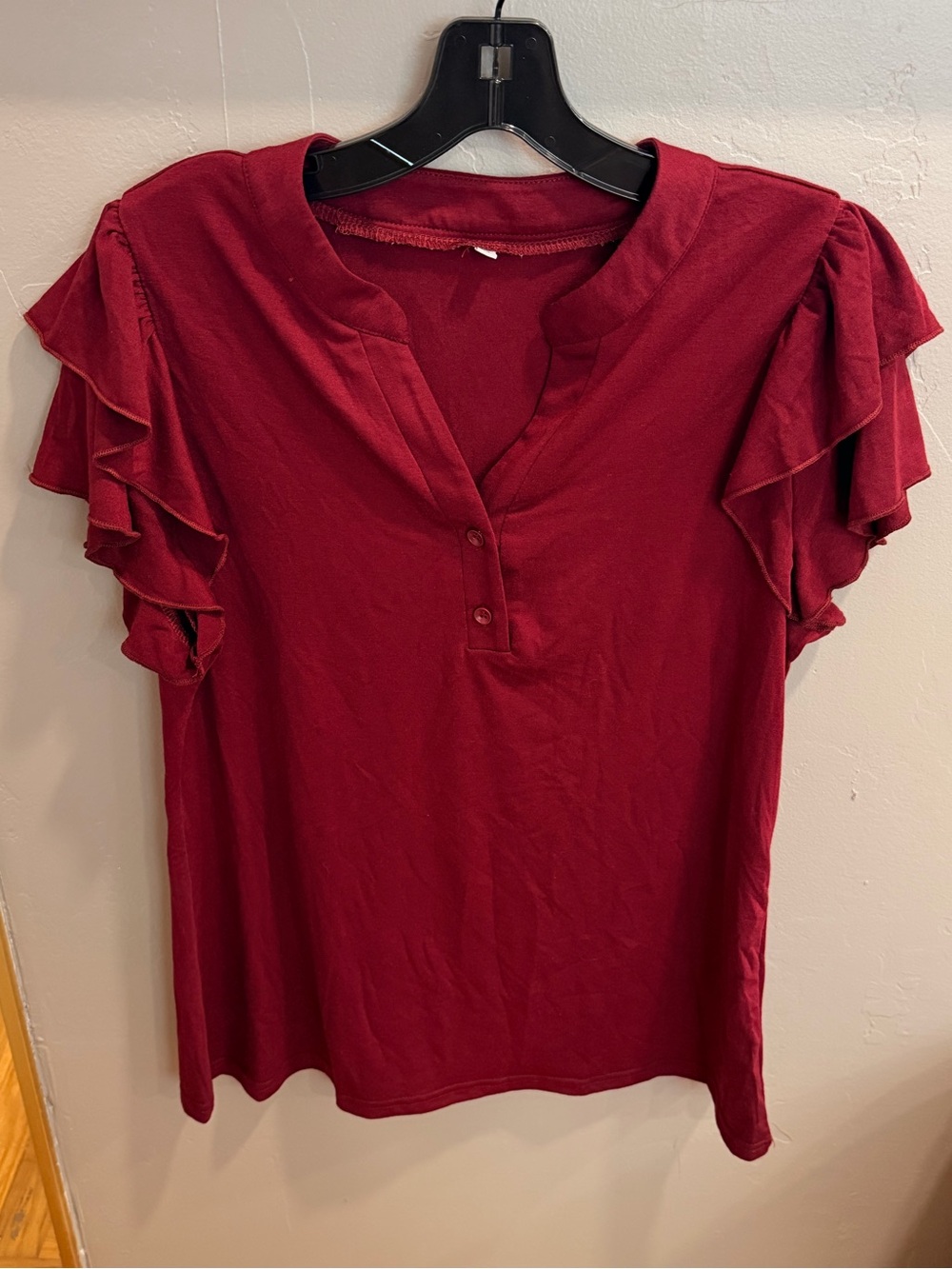 Women’s Ruffle Sleeve Henley Top - Wine size M #473